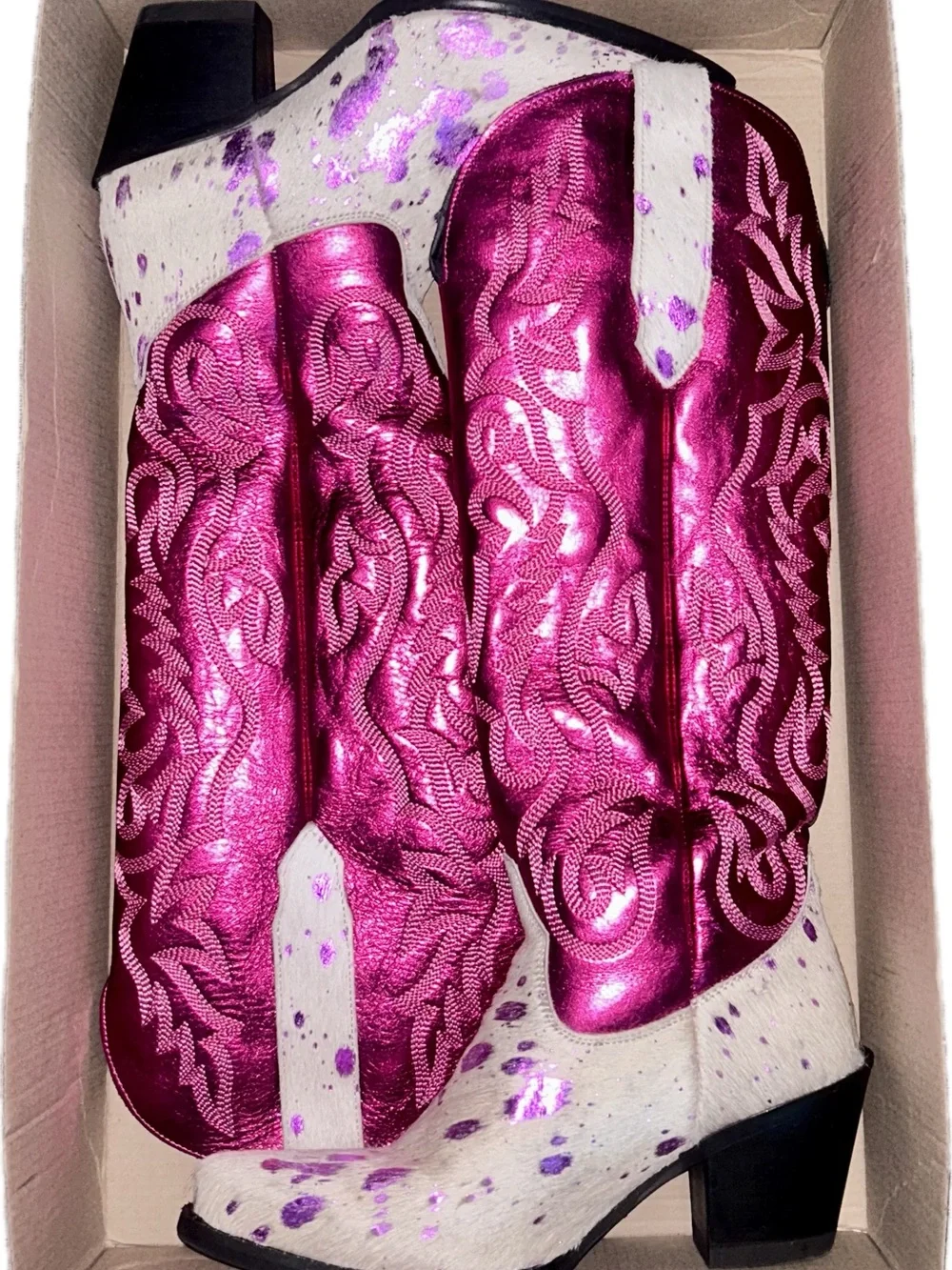 Dingo Metallic Hot Pink Snip Toe Cowboy Boots - Leather & Harion 7.5 WITH BOX